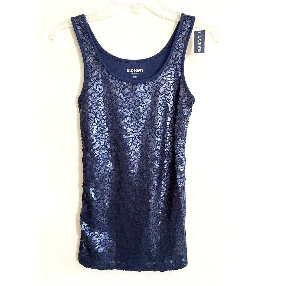 Old Navy Navy Blue Sequin Scoop Neckline Tank Top Womens Size Small